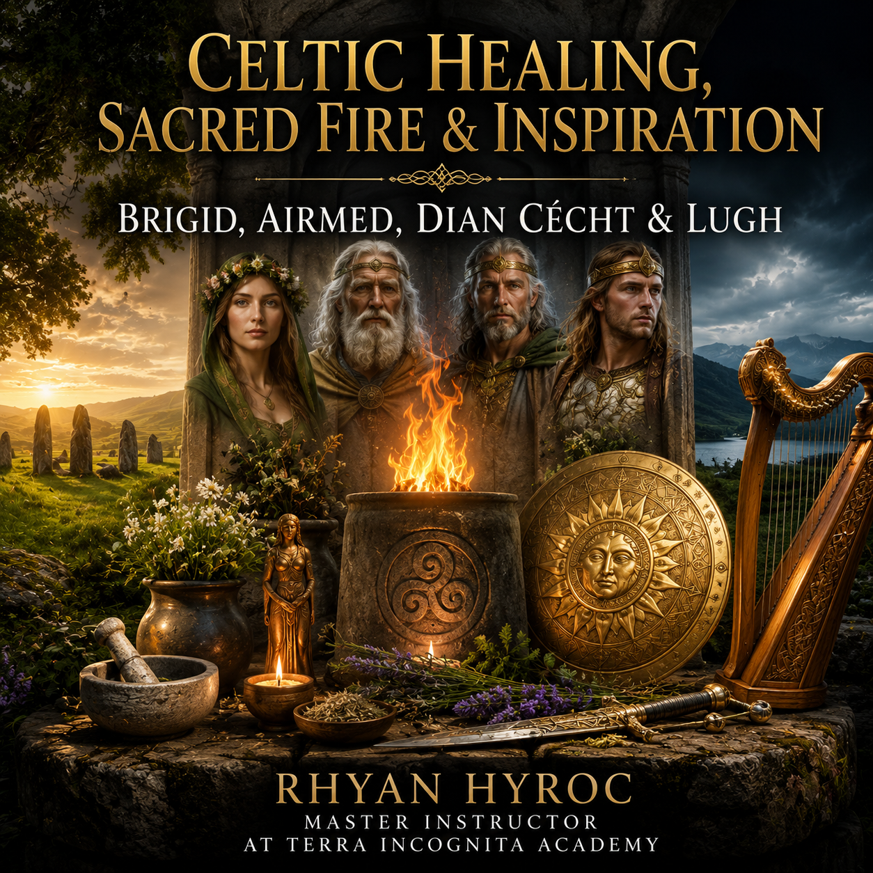 Celtic Healing, Sacred Fire & Inspiration Brigid, Airmed, Dian Cécht and Lugh